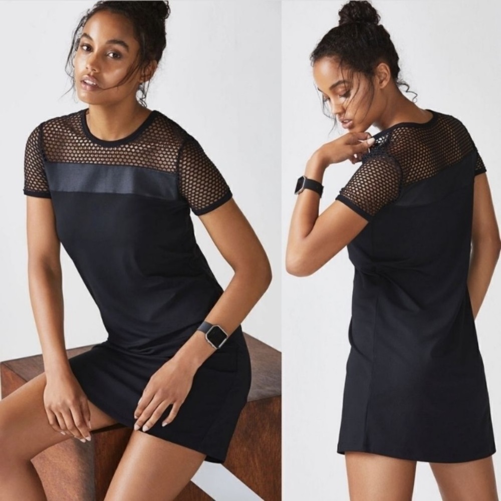 ⭐️ FABLETICS Sarah Mesh Detail Black Mini Dress, Athletic Shift Dress, Sz S